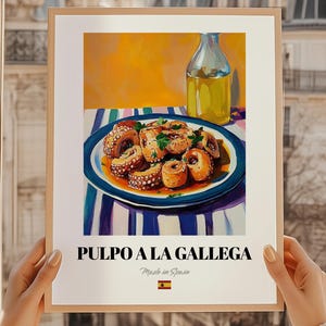 Pulpo a la Gallega, Arte mural de comida española, Arte de pulpo gallego, Menú de cena, Bar de bebidas, Póster para comedor
