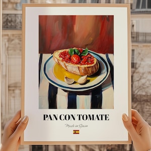 Pan con Tomate, affiche de cuisine espagnole, art culinaire espagnol, brunch de la fête des mères, snack, affiche de cuisine