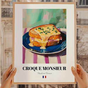 Croque Monsieur, póster de comida francesa, menú de catering, regalo de primer aniversario, arte culinario francés, póster de comedor