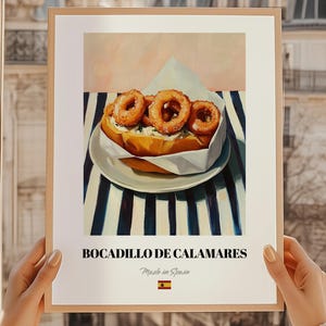 Bocadillo de Calamares, print Spaans eten, Moederdagbrunch, ideeën voor een chef-kok, drankjes, snackbar, keukenposter