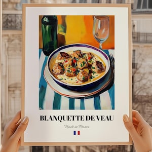 Blanquette de Veau, Französisches Essen Poster, Großes Ölbild, Ess Poster, Küchen Kunst, Poster für die Küche