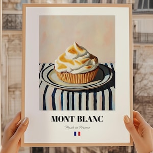 Mont-Blanc, pôster de sobremesa francesa, impressão Mont-Blanc, cardápio desenhado à mão, cardápio de happy hour, arte de parede para sala de jantar