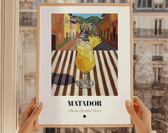 Matador Cocktail Wall Art Print Poster, Bar Cart Decor, Oil Style Art