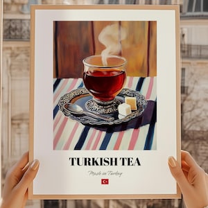 Turkse thee, Turkse Çayı, Turkse theeposter, Turkse barinrichting, theekunst aan de muur, cadeau Turkse vriend, eetkamerafdruk