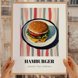 Hamburger, American Cuisine, German Cuisine, Hamburger Wall Art, Kitchen Wall Art, Restaurant Decor
