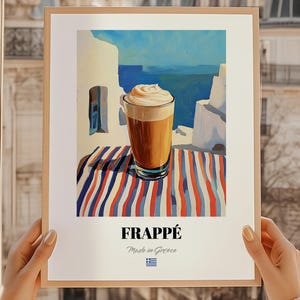 Frappé, Greek Milk Coffee, Frappé Poster, Greek Bar Décor, Coffee Wall Art, Greek Friend Gift, Kitchen Poster