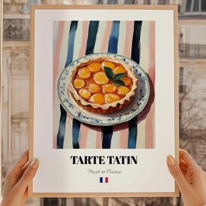 Póster de tarta tatin, postre francés, pastelería, tablero de recetas, portada de menú personalizada, póster para comedor