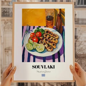 Souvlaki, Impresión de comida griega, Portada de menú personalizada, Estación de refrigerios, Diseño de menú, Póster de comedor