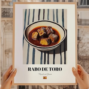 Rabo de Toro, Arte mural de comida española, Pintura al óleo grande, Pegatina de comida para boda, Impresión de Rabo de Toro, Impresión de cocina