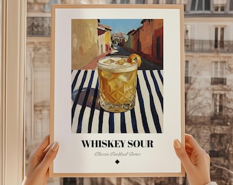 Póster de arte mural con impresión de cóctel Whiskey Sour, decoración de carrito de bar, arte al óleo