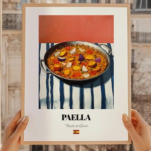 Paella, Arte mural de comida española, Receta personalizada, Portadas de menú, Arte de comida española, Arte mural de cocina