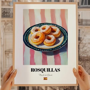 Rosquillas, póster de postre español, pintura de rosquillas, regalo de primer aniversario, marketing de panadería, arte mural de cocina