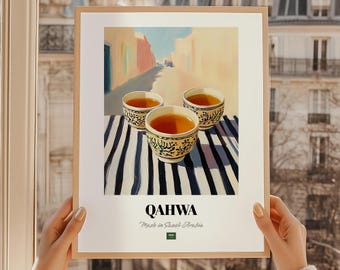 Qahwa, café saoudien, poster Qahwa, décoration de bar saoudien, art mural café, cadeau pour ami saoudien, art mural cuisine