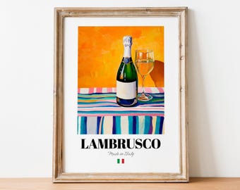 Lambrusco Wall Art Print Poster: Sparkling Red Wine Artwork for Kitchens