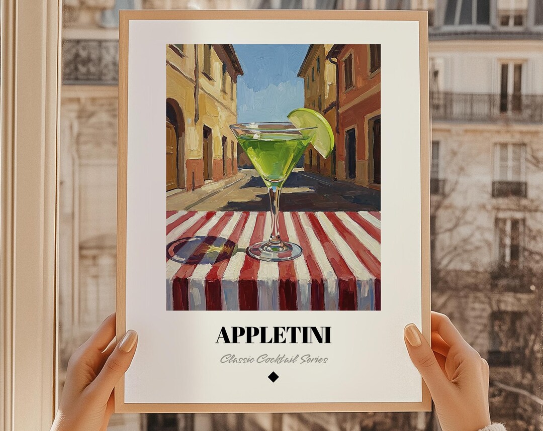 Appletini Cocktail Wall Art Print Poster, Bar Menu Sign, Oil Style Art ...