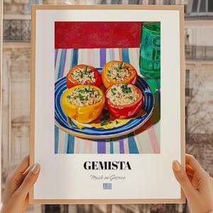 Gemista, Greek Food Poster, Outdoor Bistro Set, Large Oil Painting, Gemista Wall Art, Dining Room Wall Art