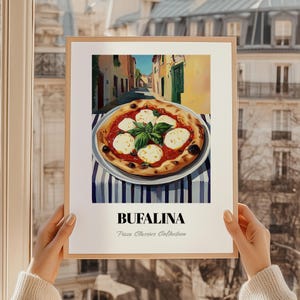Bufalina (Bufala), Italienisches Pizza Poster, Italienische Küchenkunst, Hochzeitsmenü Pizza, Pizza Poster, Poster Küche