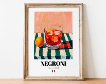 Hand-Drawn Negroni Print Poster: Boho Retro Art for Whimsical Kitchens