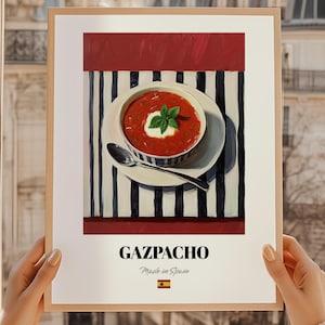 Gaspacho, affiche de cuisine espagnole, cadeaux pour 60e anniversaire, art de la cuisine espagnole, menu de douche nuptiale, affiche de cuisine