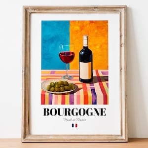 Bourgogne Wine Wall Art Print Poster: Elegant Burgundy Wine for Kitchens