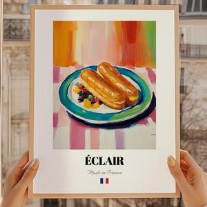 Éclair, póster de pastelería francesa, pastelería francesa, letrero de panadería francesa, fiesta de bolos, póster de cocina