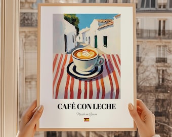 Café Con Leche Art Print, Spanish Coffee Poster, Dining Room Decor