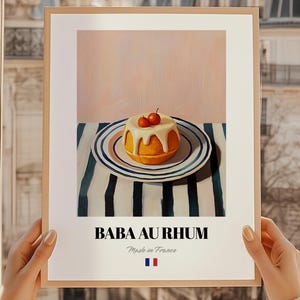 Baba au rhum, affiche de desserts français, couvertures de menu, art mural de salle à manger, pages de recettes, art mural de cuisine