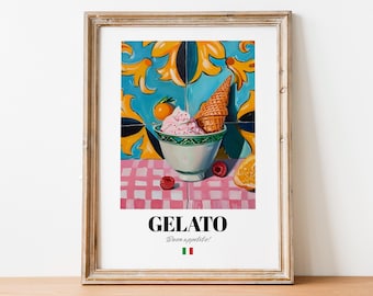 Italiaanse gelato-poster: moderne foodie-muurkunst voor cafés en bistro's