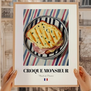Croque Monsieur, póster de comida francesa, arte de cocina francesa, brunch de cumpleaños, set de chef, póster de cocina