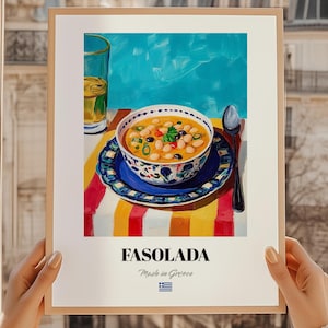 Fasolada, Arte mural de comida griega, Brunch de cumpleaños, Pintura de fasolada, Regalos para 40 cumpleaños, Arte mural para el comedor
