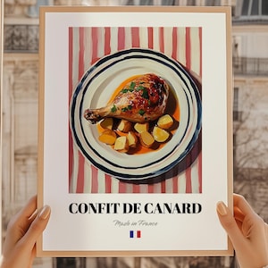 Confit de pato, póster de comida francesa, bar de aperitivos, ideas para un chef, arte culinario francés, decoración de pared para la cocina