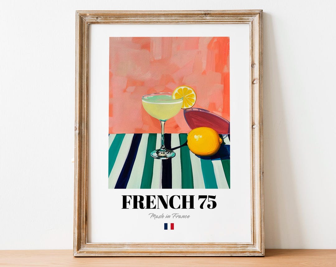 French 75 Art Print Poster: Classic Sparkling Cocktail Artwork for