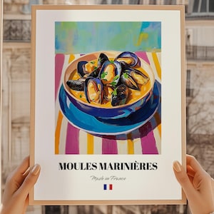 Moules Marinières, Pintura de comida francesa, Libro de recetas personalizado, Regalo de 21 cumpleaños, Cocina francesa, Póster de cocina