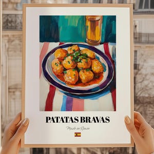 Patatas Bravas, Spanisches Essen Poster, Restaurant Wandkunst, Küche Quirky Art, Restaurant Poster, Esszimmer Poster