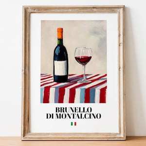 Italienisches Brunello Kunstdruck Poster: Rotwein Kunstwerk für Bars