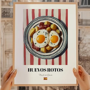Huevos Rotos, Póster de comida española, Menú de despedida de soltera, Menú de restaurante, Portadas de menú, Arte mural para comedor