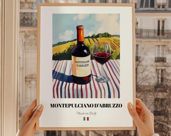 Montepulciano d&#39;Abruzzo, Italian Red Wine, Montepulciano Poster, Italian Bar Décor, Wine Wall Art, Italian Friend Gift, Dining Room Print