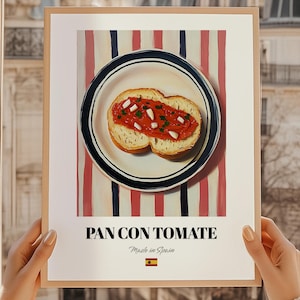 Pan con tomate, póster de comida española, fiesta de bolos, impresión para el comedor, menú de la cena, impresión para el comedor