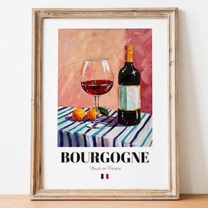 French Bourgogne Art Print Poster: Fine Wine Artwork for Bars and Restaurants