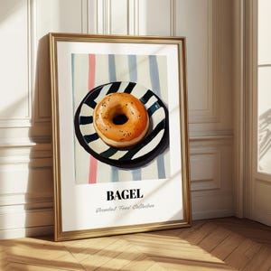 Póster de bagel, pastelería, menú dibujado a mano, póster de comedor