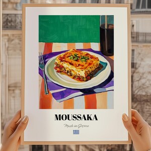 Moussaka, Greek Food Print, Cafe Menu Cover, Kitchen Quirky Art, 1st Anniversary Gift, Kitchen Poster