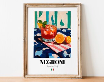 Italian Negroni Art Print Poster: Cocktail Artwork for Bars and Cafés