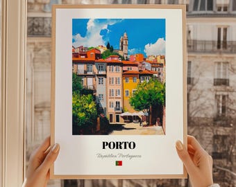 Porto Portugal Print, Colorful Cityscape Oil Painting Reproduction