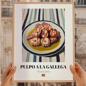 Pulpo a la Gallega, Spanisches Essen, Wandkunst, Aquarellkarte, Koch Geschenke, Esszimmer Kunst, Esszimmer Druck