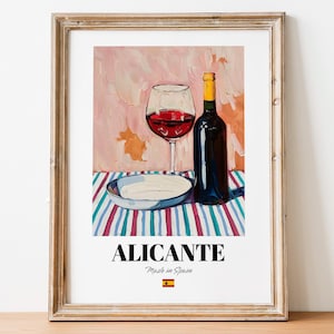 Spaanse poster met kunstafdruk in Alicante: wijngaardkunstwerk voor cafés en restaurants