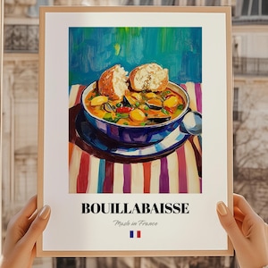 Bouillabaisse, Impresión de comida francesa, Arte culinario francés, Impresión de menú bonita, Ideas para un chef, Póster de comedor