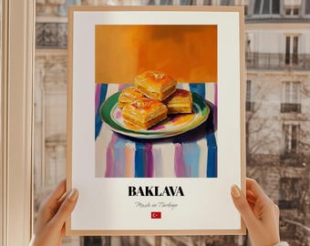 Baklava Print, Turkish Food Still Life Poster, Cuisine Wall Art