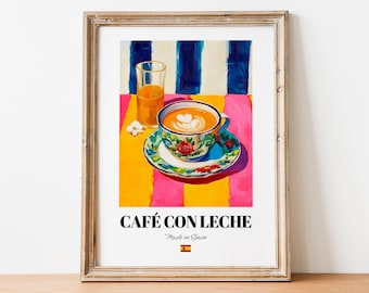 Café con Leche Wall Art Print Poster: Modern Coffee Artwork for Kitchen Décor