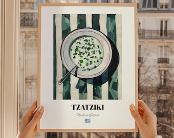 Tzatziki, Greek Food Wall Art, Greek Restaurant Art, Restaurant Wall Art, Family Recipe Book, Kitchen Wall Art