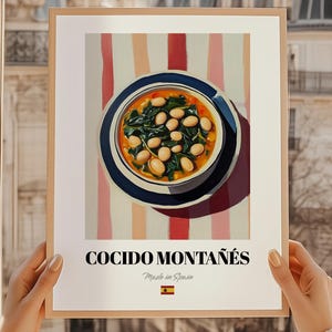 Cocido Montañés, Lámina de comida española, Decoración de pared para cocina, Portada de libro de cocina, Plantilla de menú de cafetería, Arte mural para cocina